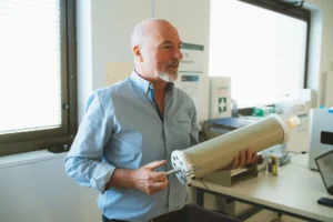 Dr Simon Apte - Chief Scientist, QLD Lung Transplant Services with the PExA machine, the first of its kind in an Australian laboratory